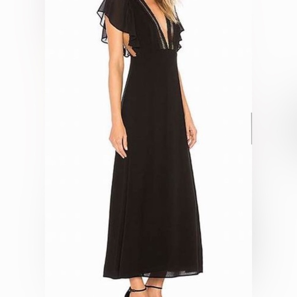 Stone Cold Fox Evelyn Dress Size 2 Black Wedding Guest Maxi Plunging Revolve - Picture 2 of 13